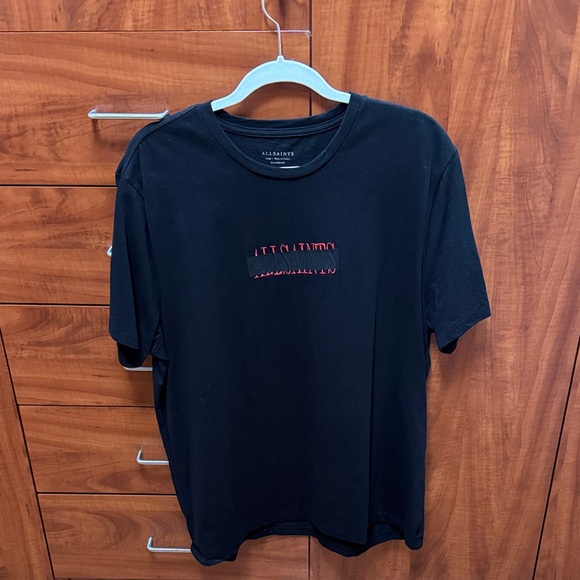 All Saints Black Tee with Red Accents - Picture 1 of 4
